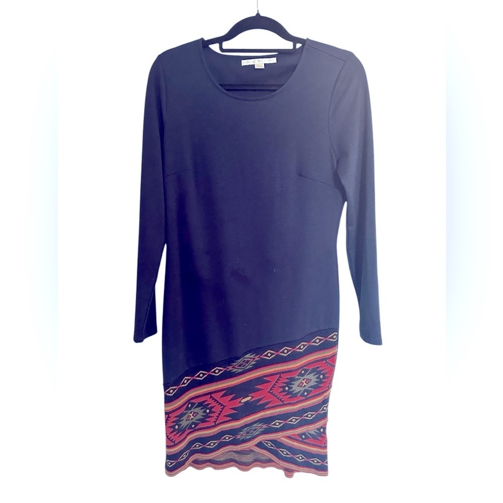 Boston Proper Navy Aztec Print Sheath Dress Sz 8  Boho Chic Southwestern
